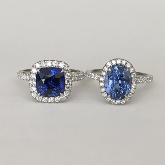 blue sapphire halo engagement rings