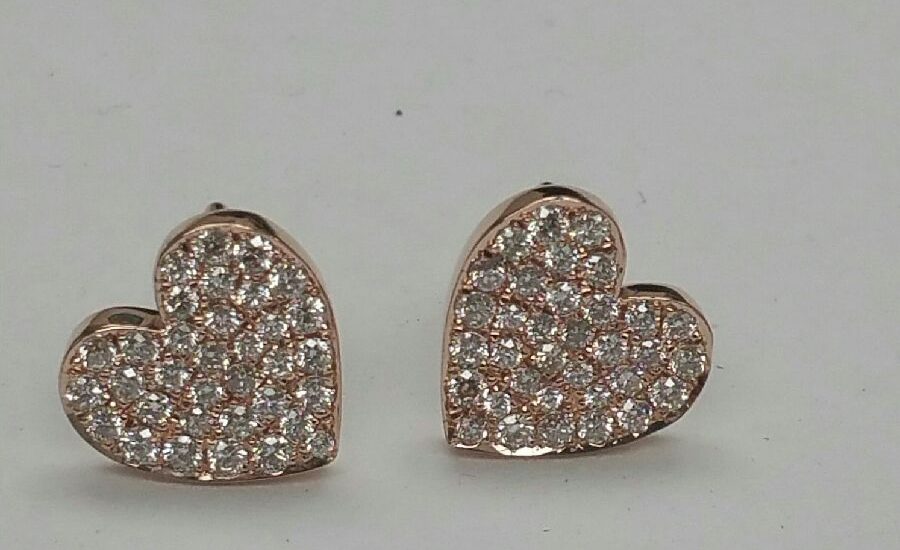 Diamond Pave Heart Earring Studs in Rose Gold